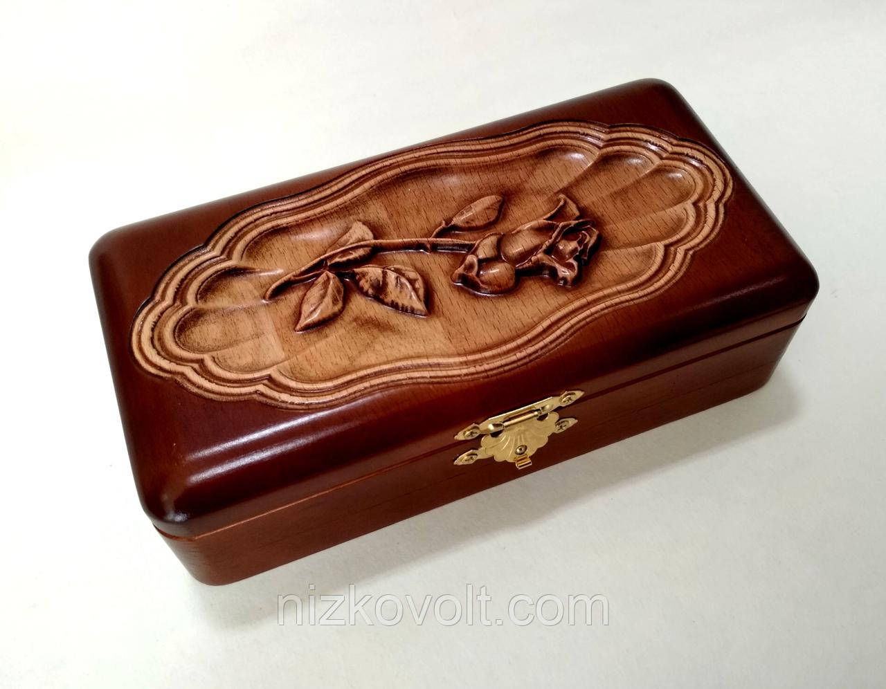 Деревянная шкатулка для украшений "Роза" 100х200х54 мм - подарок ...