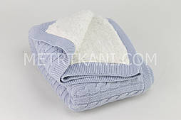 Плед в'язаний із овчиною блакитного кольору кіски 100% бавовна 75/90 см No56-38