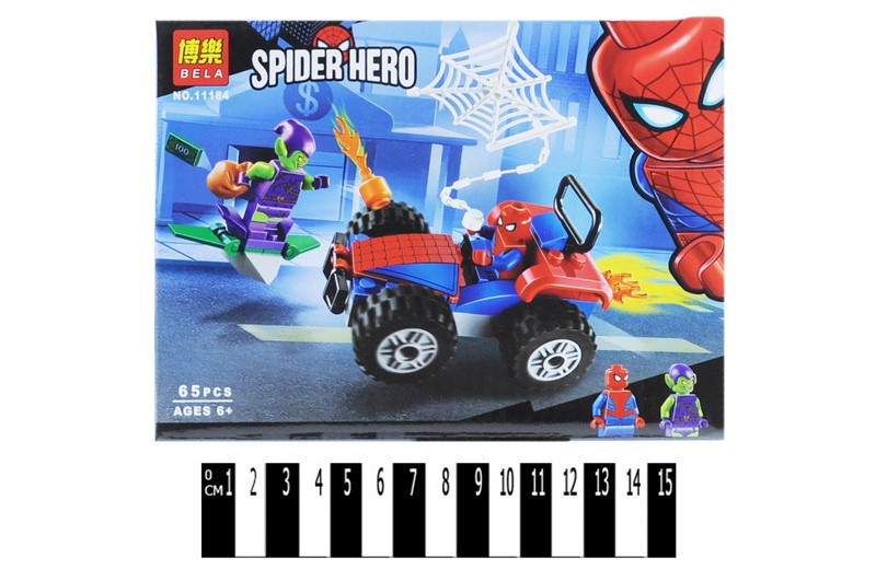 Конструктор BELA 11184 "Marvel Heroes" "Автомобільні гонки Spiderman" 65 деталей .