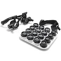 Бінокулярні окуляри-лупи Magnifier 9892G8KX (8 пар лінз) з Led-підсвіткою, для дрібних точних робіт !