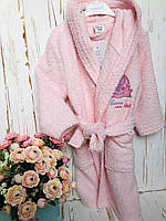 Детский натуральный банный махровый халат с капюшоном 5/6 лет розовый Ramel