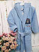 Детский банный махровый халат с капюшоном 5/6 лет голубой Ramel