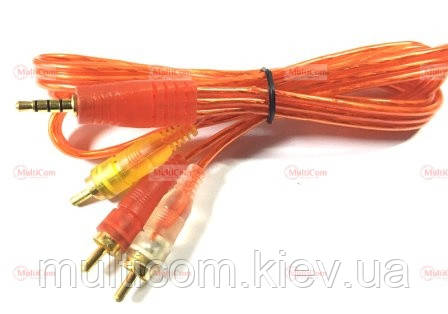 05-02-410. Шнур 3,5 4-х контактний - 3RCA (штекер-штекер), gold pin, прозоро-коричневий, 1,2м