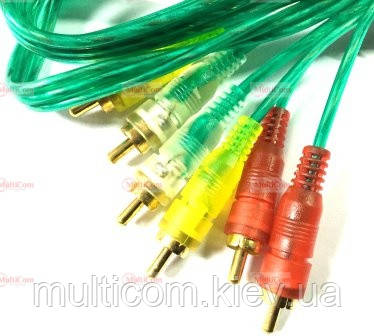05-00-124. Шнур 3RCA - 3RCA (штекер-штекер), прозоро-зелений, 5м