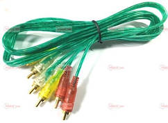 05-00-076. Шнур 3RCA - 3RCA (штекер-штекер), прозоро-зелений, 1,5м