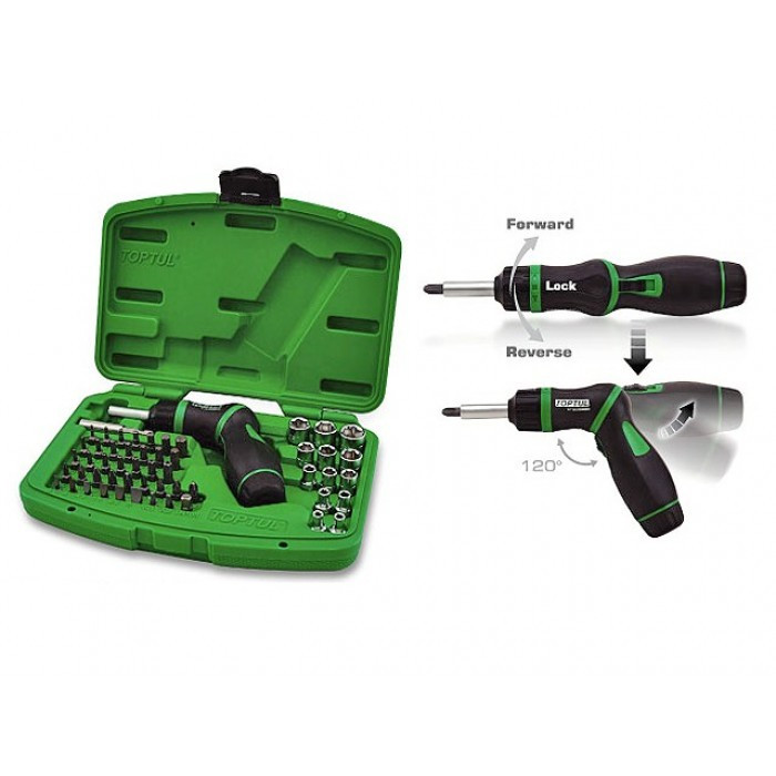 Набір головок і торцевих біт 1/4" з трещоточной викруткою пістолетного типу Toptul GAAI5401, фото 1