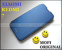 Фирменный синий чехол книжка Mofi Steel для Xiaomi Redmi 7 3/32 Blue в коже PU