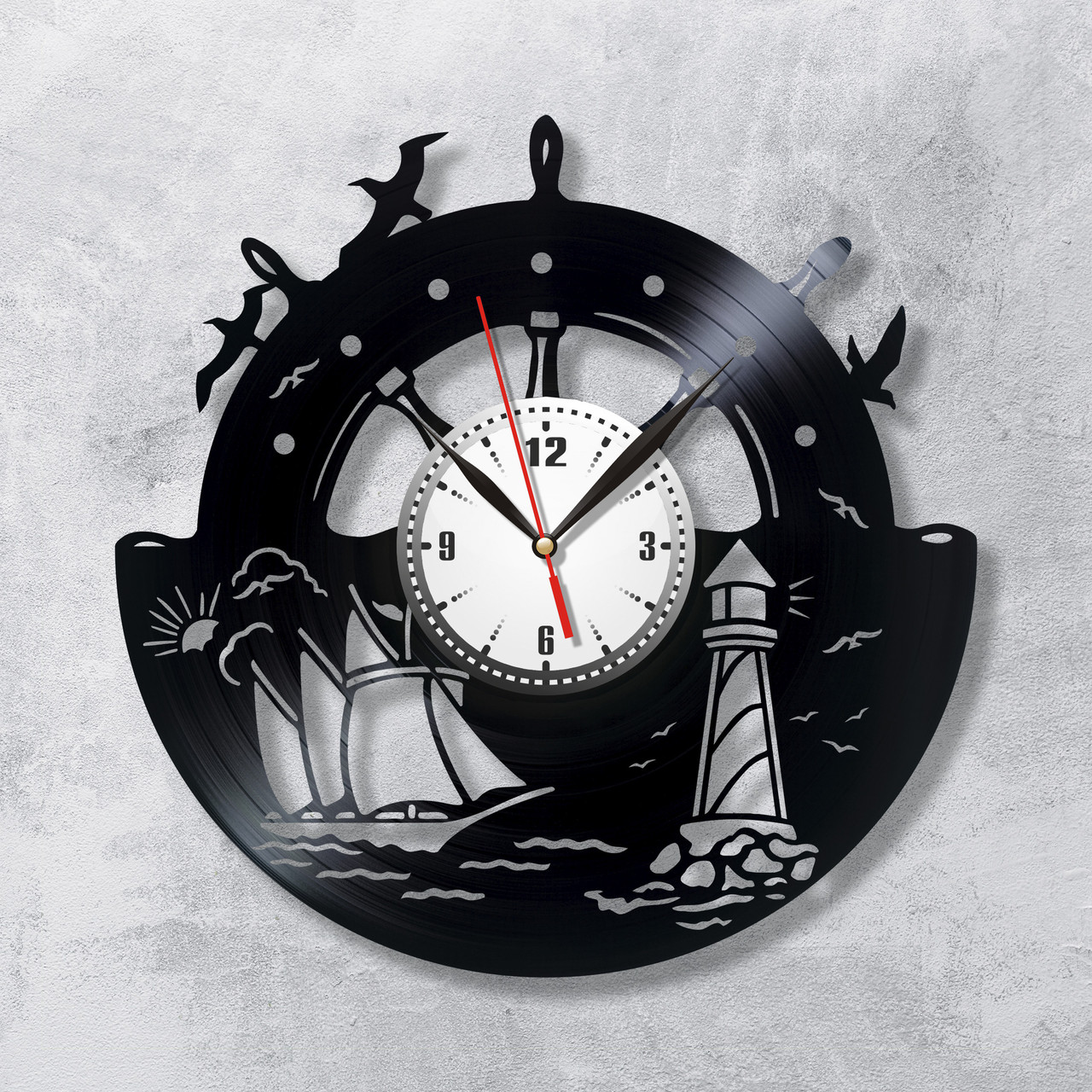 Корабель Шутурвал на годиннику Відкритий океан Море годинник Морська тематика Кварцовий годинник Безшумний механізм 300 мм, фото 1