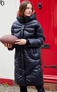 Пуховик жіночий теплий довгий зимовий. Куртка на качиному пуху з капюшоном, розмір S - M (чорна)