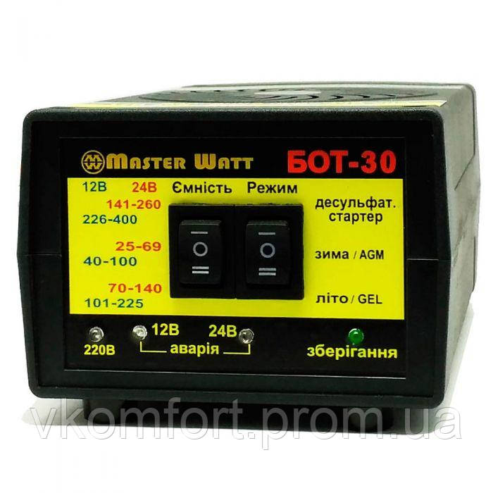 БОТ-30 - десульфатирующее зарядное устройство 12/24В c функцией пуска, Мастер ватт - фото 1 - id-p1068763891