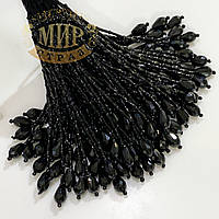 Стеклярусні пучки з намистиною, колір Jet, (10 штучок)