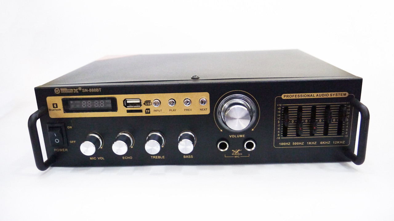 Підсилювач звуку Max SN-888BT Bluetooth Karaoke 2 мікрофона Чорний (4_702066765)
