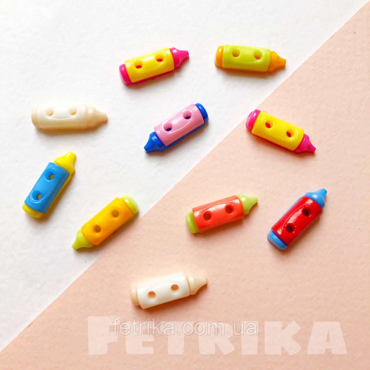 Гудзики "Олівці" пластикові, 0,6*2 см, Мікс, фото 1