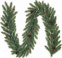 Гірлянда декоративна Black Box Trees Creston Frosted з шишками та ягодами зелений 2.7 м