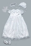 Комплект крестильное платье для девочки с гипюром белый 62
