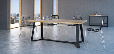 Стіл обідній "Фост", стіл на металевому подстолье, стіл з натурального дерева, стіл для будинку