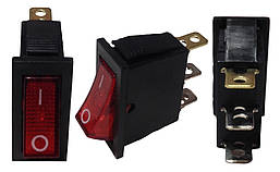 Перемікач 1 кл. (червоний з індик.4 контакта, широкий,стандартний) YL202-01 (KCD2-201N R/B) ЕО