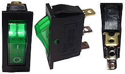 Перемікач 1 кл. (зелений з індик.4 контакта, широкий,стандартний) YL202-01 (KCD2-201N B/G) ЕО