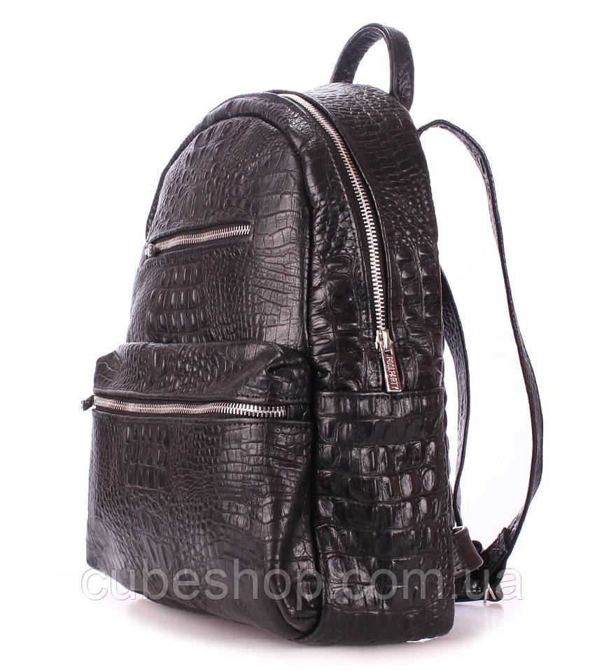 Жіночий шкіряний рюкзак Poolparty Mini Croco Black (чорний)