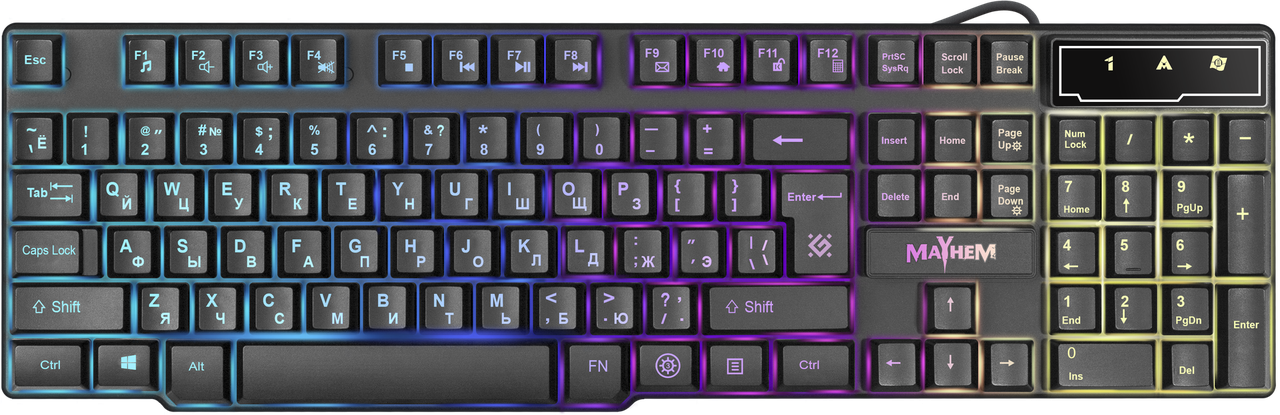 Ігрова клавіатура Defender Mayhem GK-360DL RU,підсвітка RGB,19 Anti-Ghost