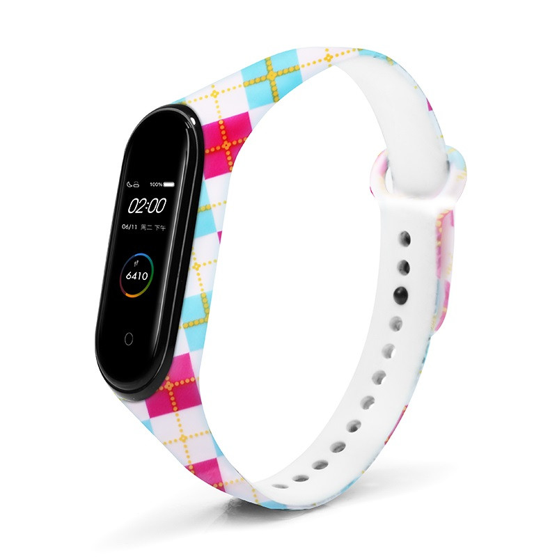 Браслет для Xiaomi Mi Band 3 / 4 Print Red Blue Grid