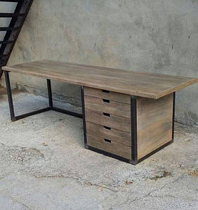 Стіл офісний "Стоун", стіл письмовий, стіл для офісу, стіл з натурального дерева на металевому подстолье