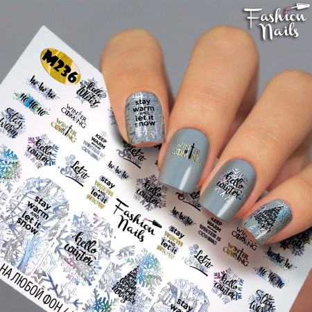 Слайдер -дизайн Написи Fashion nails - Наклейки для нігтів Сніжинки Іній арт.M236, фото 1