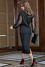 Чорне плаття міді жіноче трикотажне з прозорими рукавами, фото 7