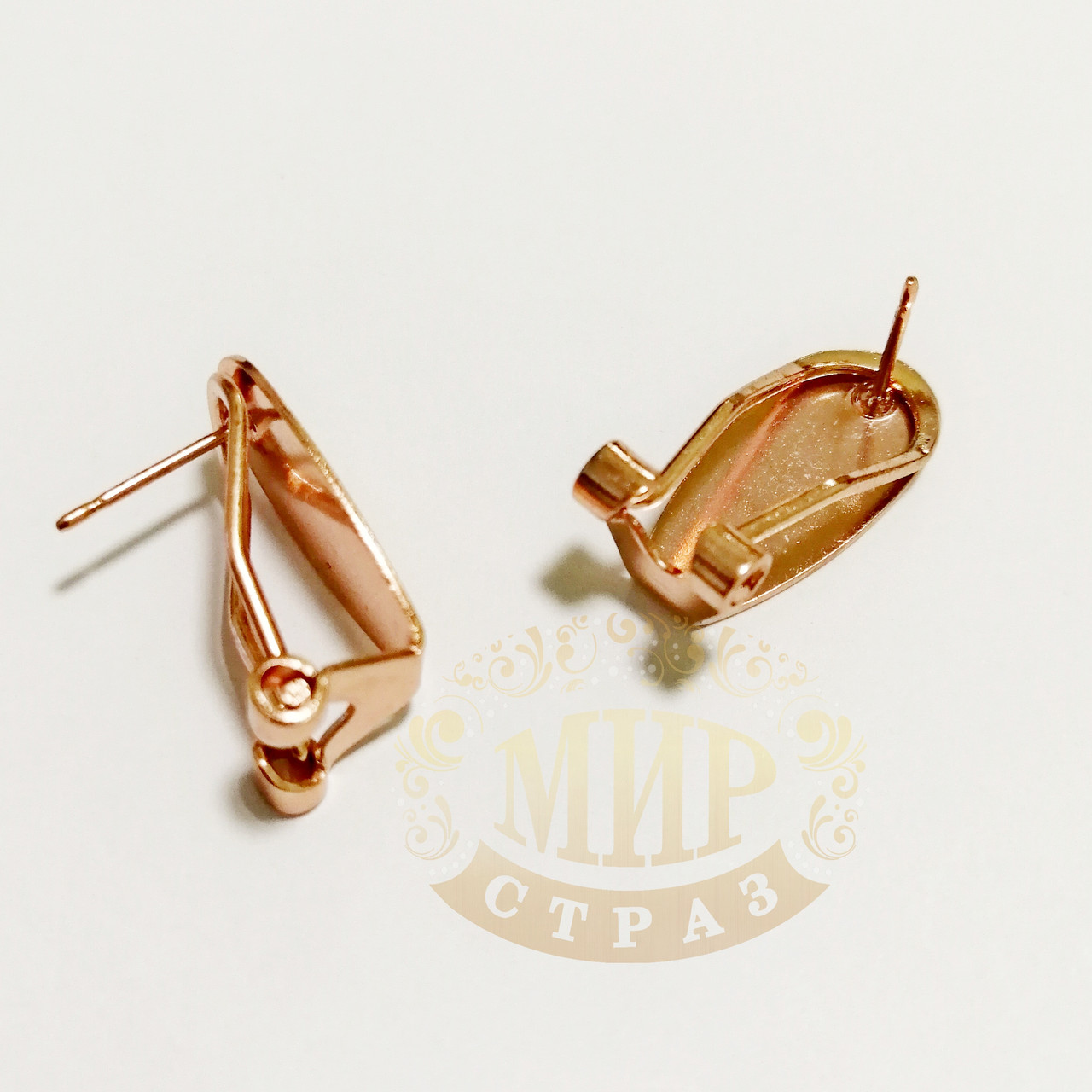 Металева швенза-кліпса для сережок Rose Gold, з плоскою основою 9*20 мм, 1пара