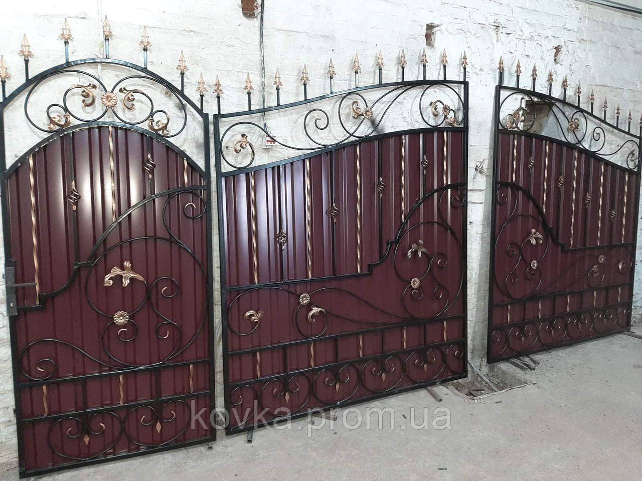 Ворота из профнастилом с коваными элементами, код: Р-0152 - фото 4 - id-p334462363