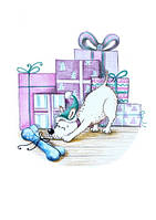 Новорічна листівка "Луї та подарунки"