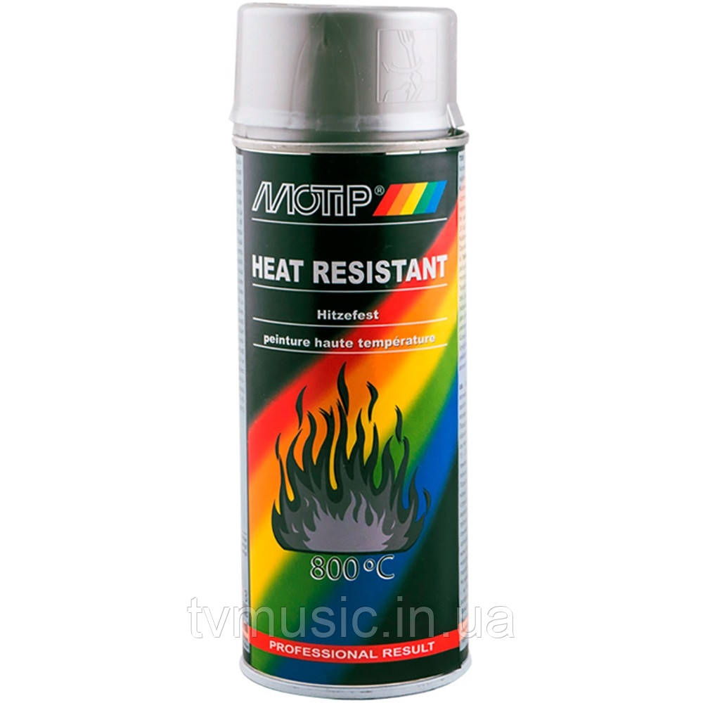 Термостійка фарба до 8000С Motip Heat Resistant Срібна 400 мл, фото 1