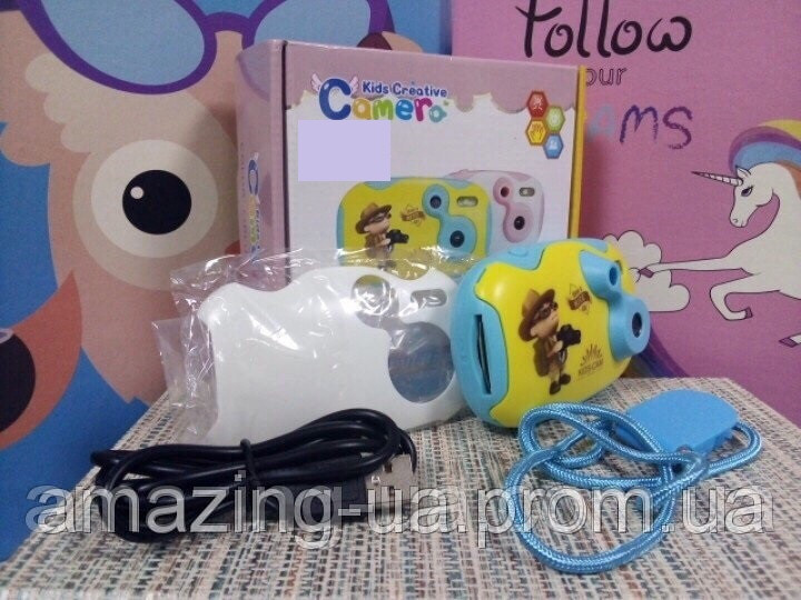 Цифровой Детский фотоаппарат Kids creative camero голубой с желтым Amazing - фото 1 - id-p1044787821