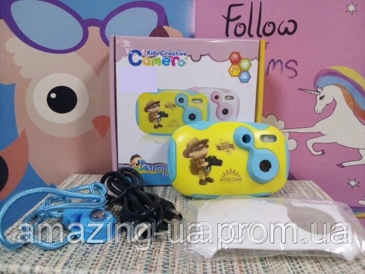 Цифровой Детский фотоаппарат Kids creative camero голубой с желтым Amazing - фото 4 - id-p1044787821