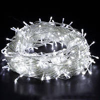 Гирлянда Нить светодиодная LED 200 лампочек Белая, 1100 см, прозрачный провод (1-11, 1120-03)