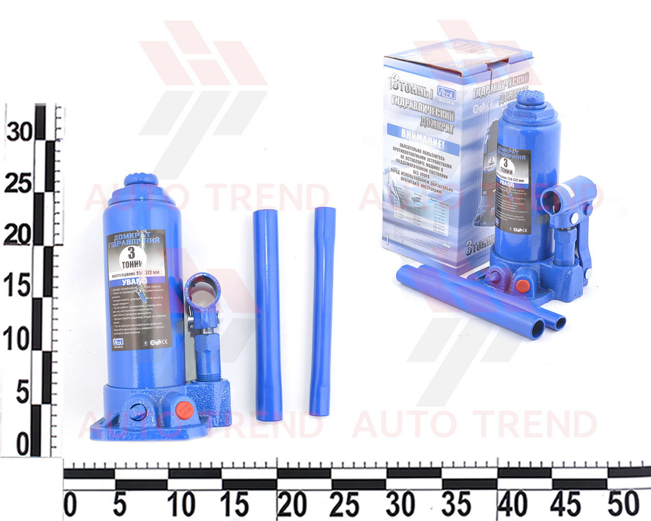 Домкрат гідравлічний телескоп 3т (min 194 мм — max 372 мм), у коробці