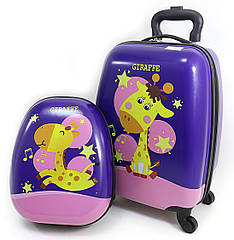 Комплект валіза + Ранець ручна поклажа пластик якість люкс 4 колеса Giraffe DSCN9300