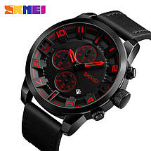 Класичні чоловічі годинники Skmei (Скмей)1309 Black / Red, фото 3