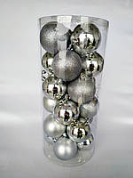 Елочные шары 24 штуки в упаковке диаметром 6 см серебро