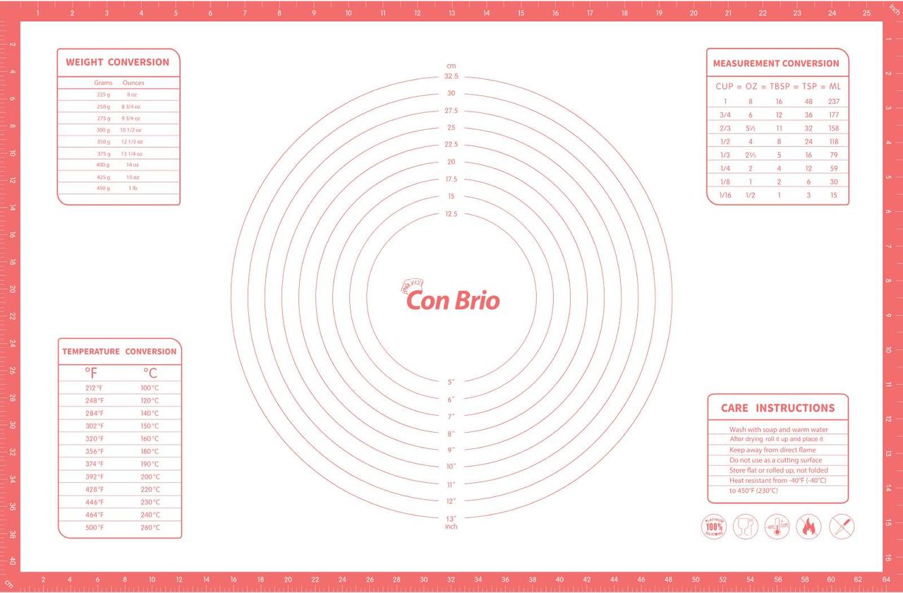 Килимок силіконовий для тіста і випічки Con Brio CB-679, 43.5х66.5 см антипригарний кораловий