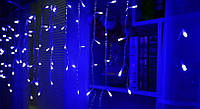 Светодиодная гирлянда бахрома 100LED лампочек с коннектором: длина 3м (неоновый синий цвет)