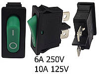 Перемикач 1 клав (чорний с зеленою кнопкою,вузький) KCD1-12-101 GR/BK ON-OFF ENERGIO
