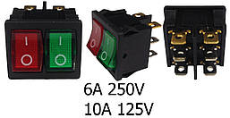 Перемикач 2 клав з підсв.(чорний з зел/червоною кнопкою) 3конт.KCD1-6-2101N Gr+Rd/Bk ON-OFF ЕО