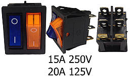 Перемикач 2 клав з підств. KCD2-2101N Bl+Yl/Bk ON-OFF ЕО