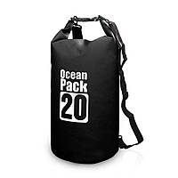 Гермомешок Ocean Pack 20L сверхпрочный материал (ПВХ) герметичный рюкзак, водонепроницаемая сумка Черный