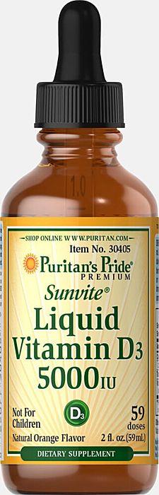 Puritan's pride Vitamin D3 5000 IU Liquid, Рідкий вітамін Д3 (59 мл.)