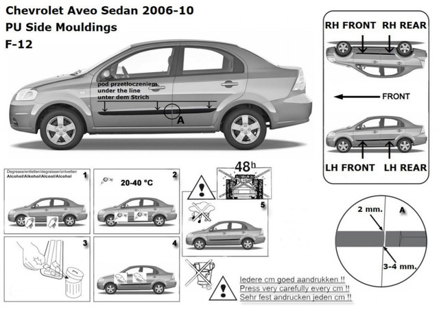 f-12 chevrolet aveo t-250 молдинги на двері f-12 chevrolet aveo t-250 pu side mouldings