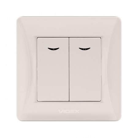 Вимикач VIDEX BINERA двоклавішний з підсвічуванням кремовий (24684)