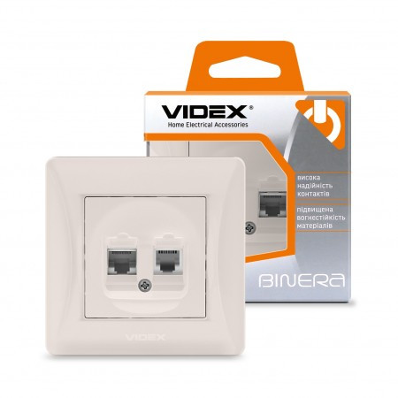 Розетка VIDEX BINERA CAT6+CAT3 подвійна кремова (24700)