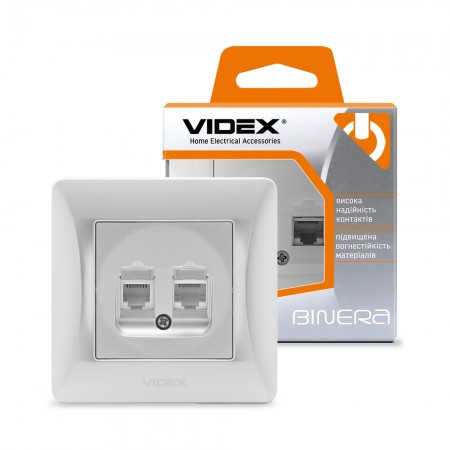 Розетка VIDEX BINERA CAT6+CAT3 подвійна срібний шовк (25036)